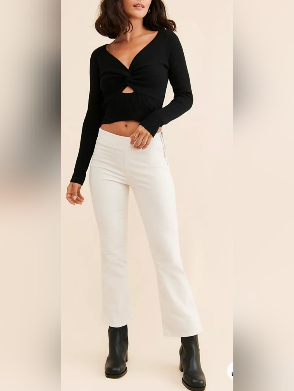 Free People My Feelings OffWhite Cropped Bootleg Velvet Cotton Blend Pants Small